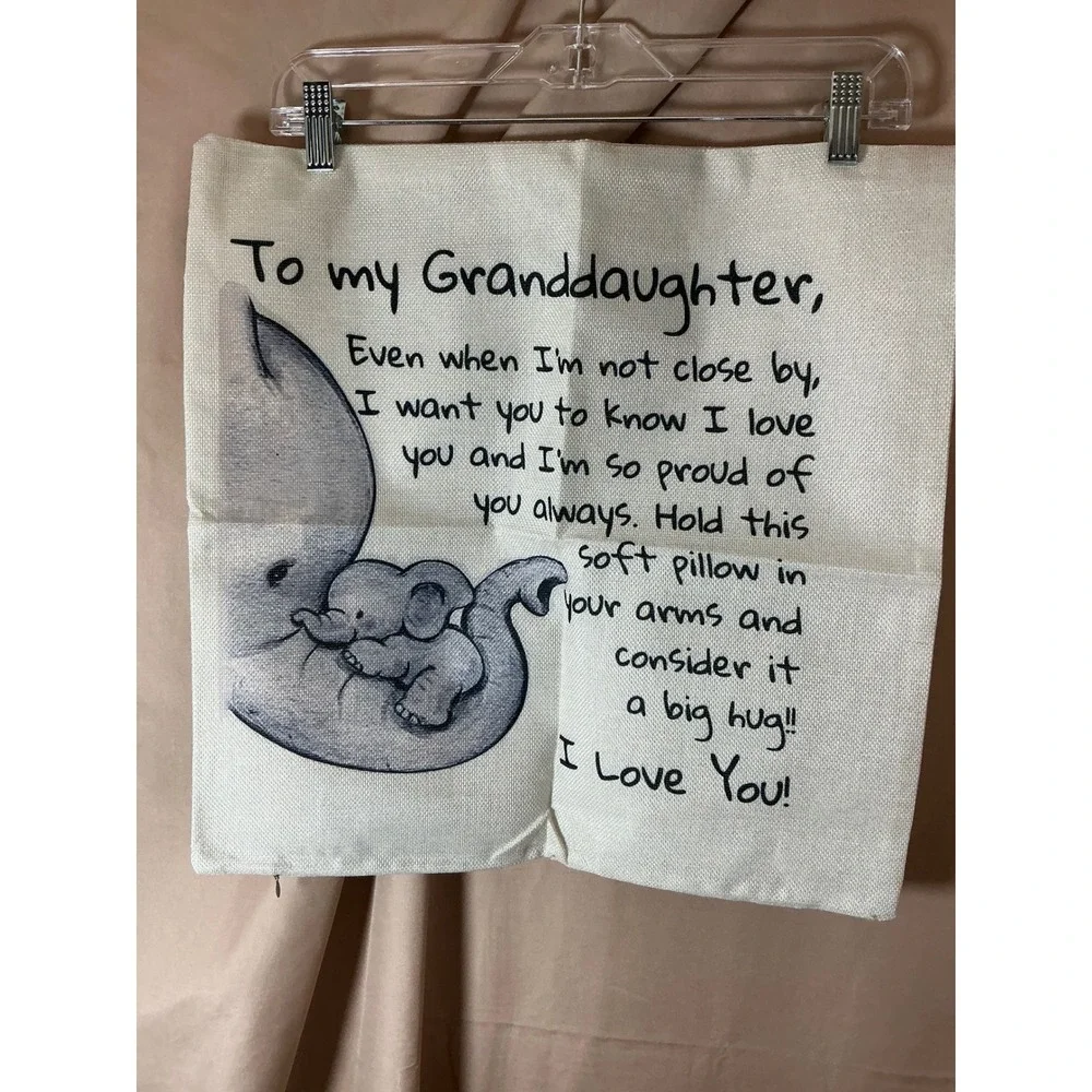 To My Granddaughter Elephant Throw Pillow Cover Cream Linen 17.5x17.5 Square